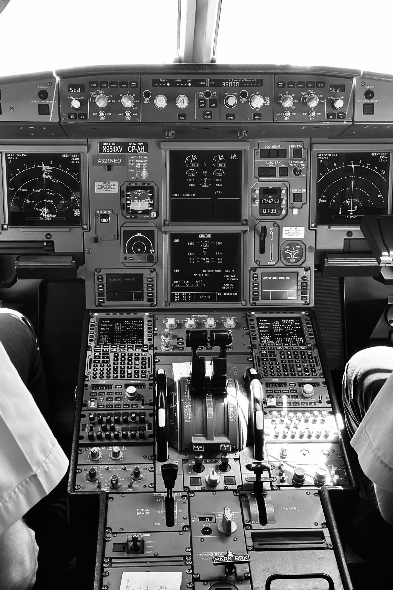 Commercial aircraft flight deck with instruments